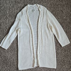 Norm Thompson White Cardigan Sweater with Open Front Size Medium